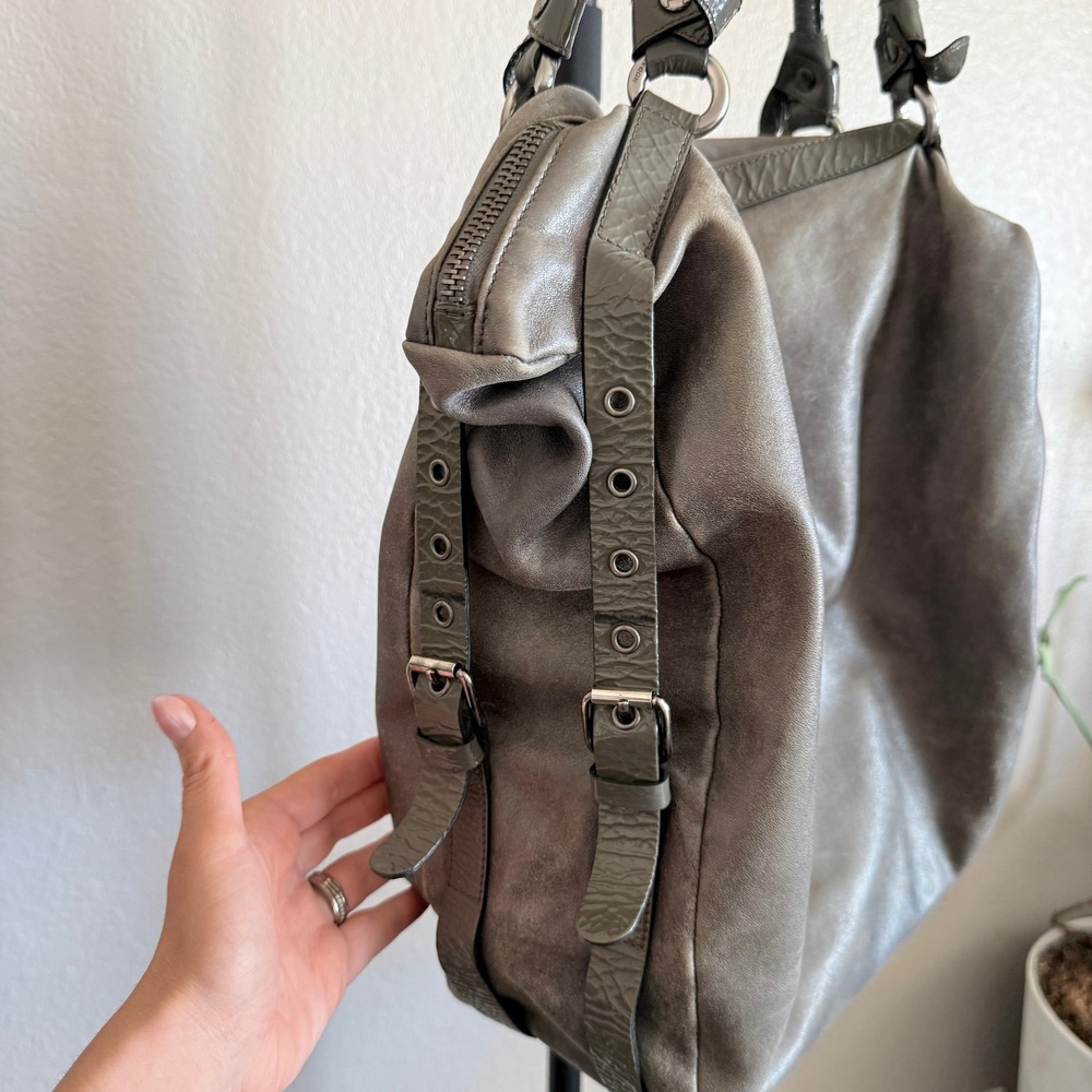 Hogan by TOD's Gray Metallic Leather‎ Hobo Bag Chunky Moto Shoulder Bag - Picture 6 of 11